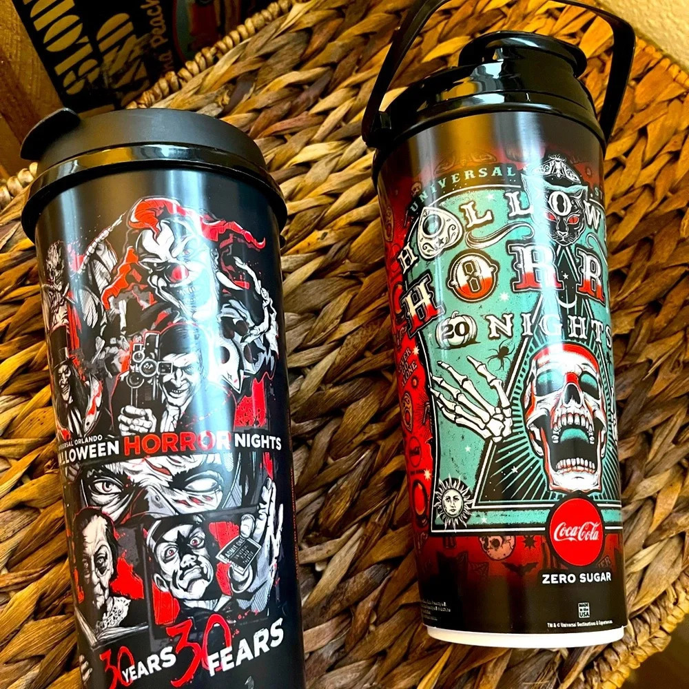 Lot of two Universal Halloween Horror Nights Coca-Cola souvenir cups 2021/2023